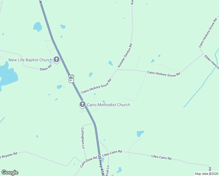 map of restaurants, bars, coffee shops, grocery stores, and more near 5733 Cairo-Hickory Grove Road in Henderson