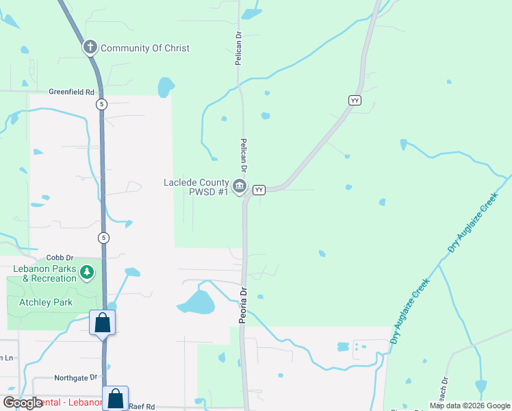 map of restaurants, bars, coffee shops, grocery stores, and more near 25756 Highway Yy in Lebanon