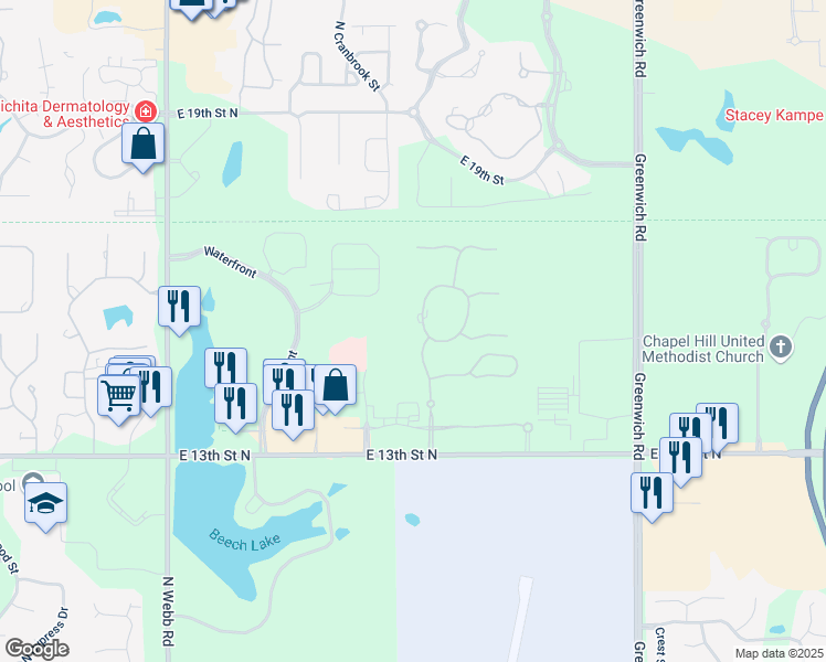 map of restaurants, bars, coffee shops, grocery stores, and more near 1826 North Cranbrook Street in Wichita