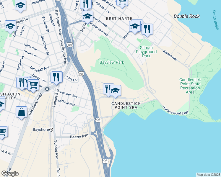 map of restaurants, bars, coffee shops, grocery stores, and more near 215 Diamond Cove Terrace in San Francisco