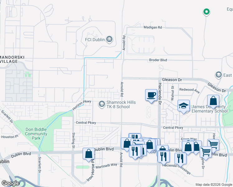 map of restaurants, bars, coffee shops, grocery stores, and more near 5971 Cannon Road in Dublin
