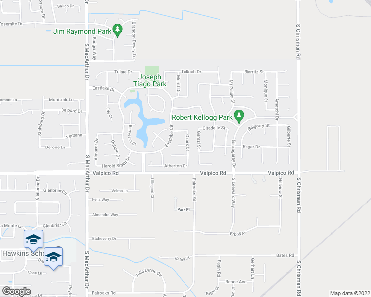 map of restaurants, bars, coffee shops, grocery stores, and more near 1154 Powell Court in Tracy