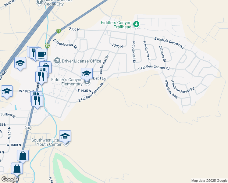 map of restaurants, bars, coffee shops, grocery stores, and more near 612-698 E Fiddlers Canyon Dr in Cedar City