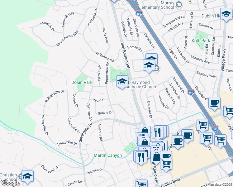 map of restaurants, bars, coffee shops, grocery stores, and more near 7937 Shannon Court in Dublin
