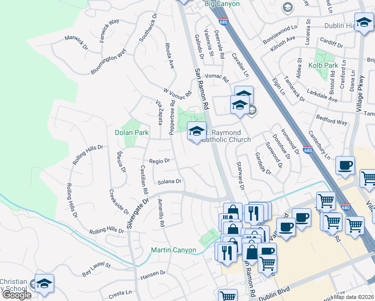 map of restaurants, bars, coffee shops, grocery stores, and more near 7937 Shannon Court in Dublin