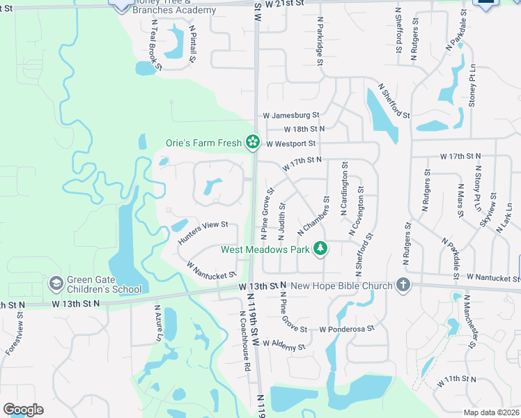 map of restaurants, bars, coffee shops, grocery stores, and more near 1615 North Pine Grove Court in Wichita