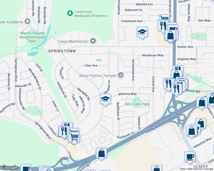 map of restaurants, bars, coffee shops, grocery stores, and more near in Livermore