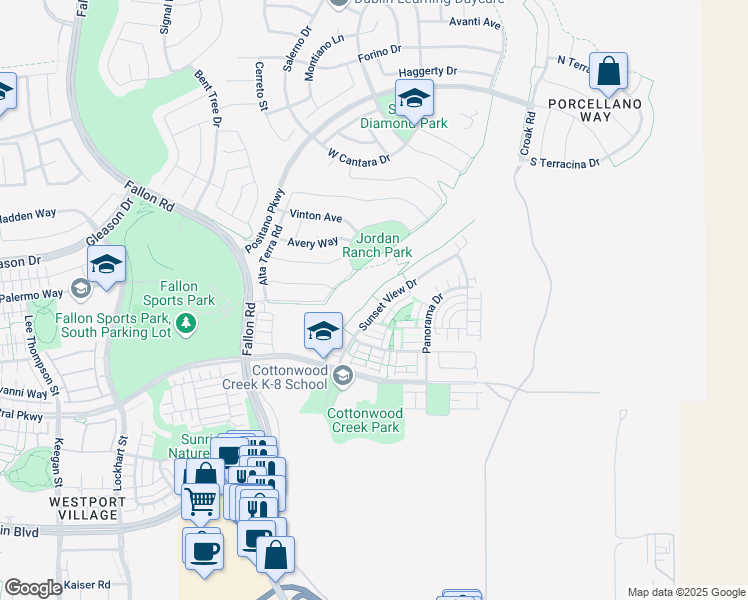 map of restaurants, bars, coffee shops, grocery stores, and more near 4338 Sunset View Drive in Dublin