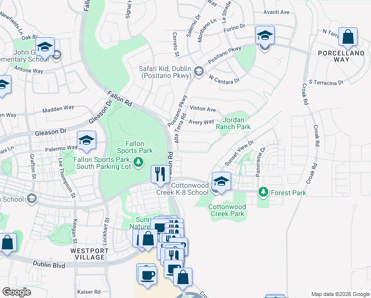 map of restaurants, bars, coffee shops, grocery stores, and more near 4512 Alta Terra Road in Pleasanton