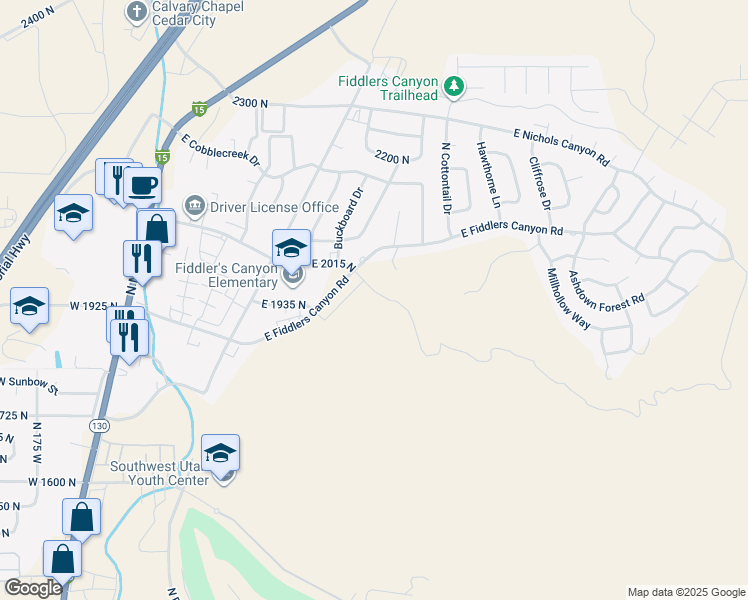 map of restaurants, bars, coffee shops, grocery stores, and more near 668 East Fiddlers Canyon Road in Cedar City