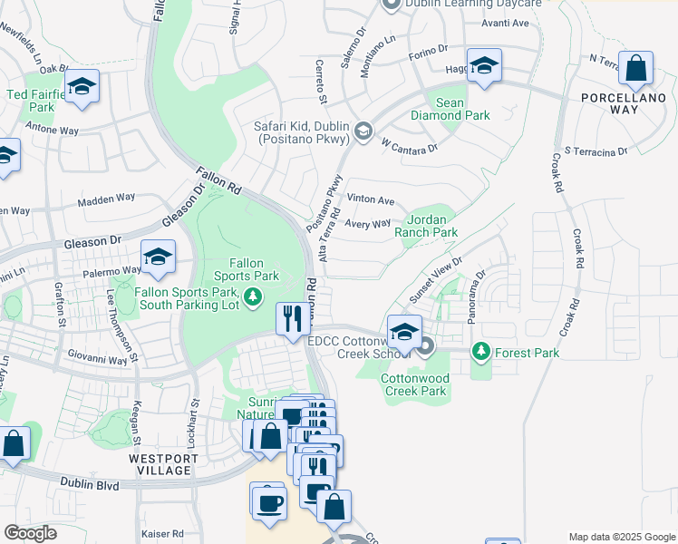 map of restaurants, bars, coffee shops, grocery stores, and more near 3956 Jordan Ranch Drive in Dublin
