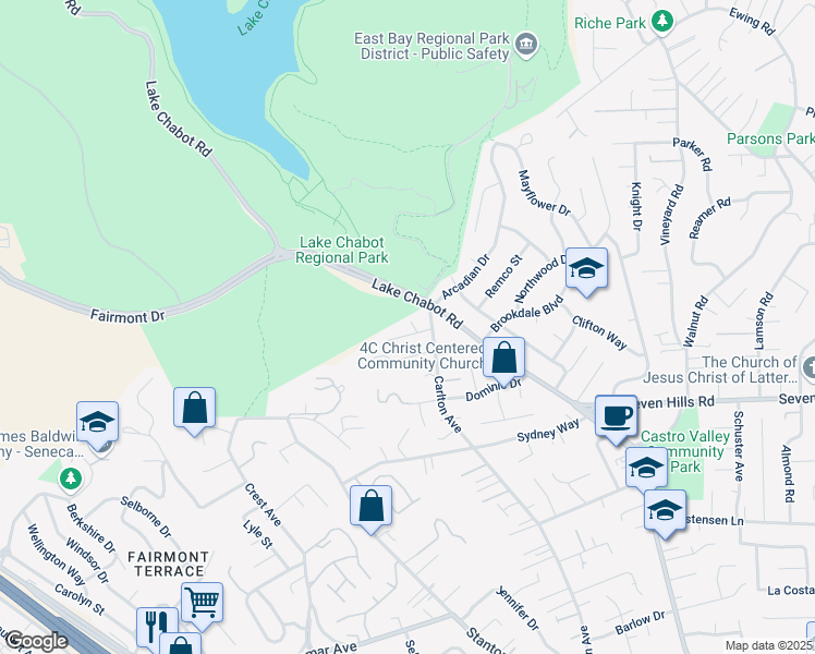 map of restaurants, bars, coffee shops, grocery stores, and more near 3154 Aylesbury Court in Castro Valley