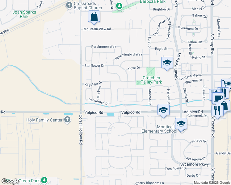 map of restaurants, bars, coffee shops, grocery stores, and more near 2481 Azalea Avenue in Tracy