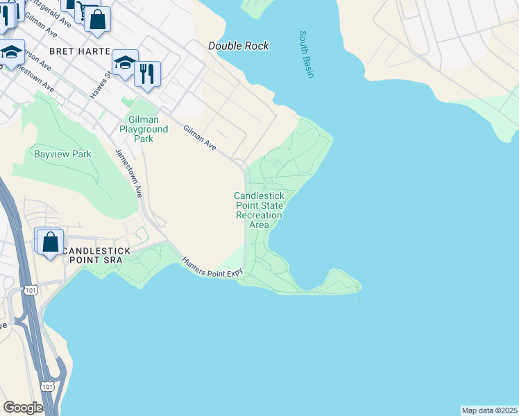 map of restaurants, bars, coffee shops, grocery stores, and more near 500 Hunters Point Expressway in San Francisco