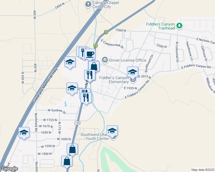map of restaurants, bars, coffee shops, grocery stores, and more near 193 East Fiddlers Canyon Road in Cedar City