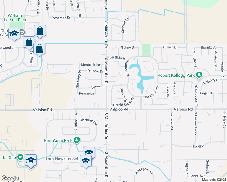 map of restaurants, bars, coffee shops, grocery stores, and more near 2469 Almanor Drive in Tracy