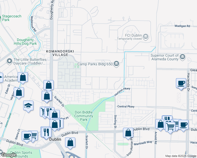 map of restaurants, bars, coffee shops, grocery stores, and more near 6th Street in Dublin