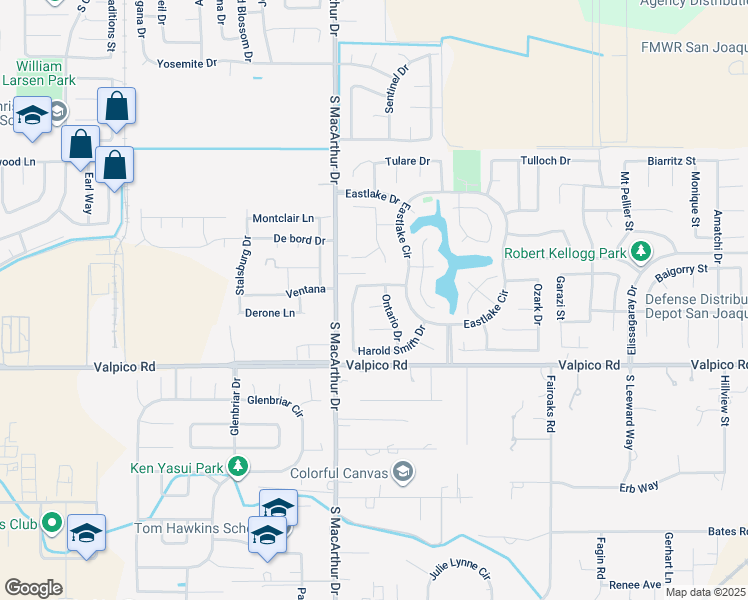 map of restaurants, bars, coffee shops, grocery stores, and more near 693 Nacomis Court in Tracy