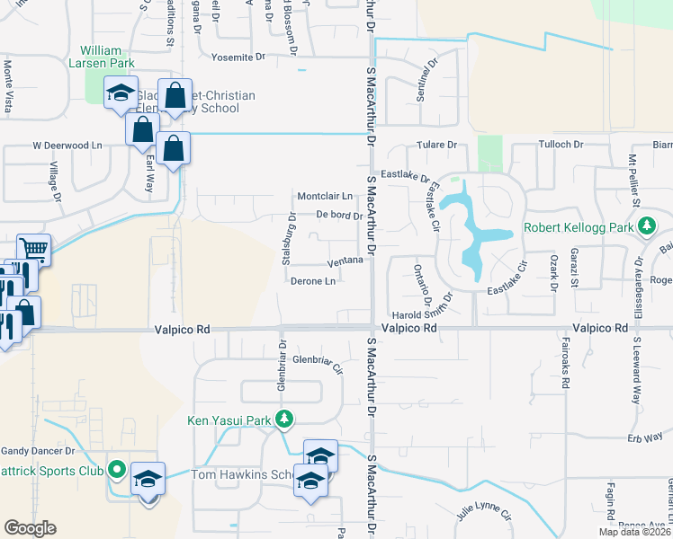 map of restaurants, bars, coffee shops, grocery stores, and more near 2472 South Tung Nugyen Lane in Tracy