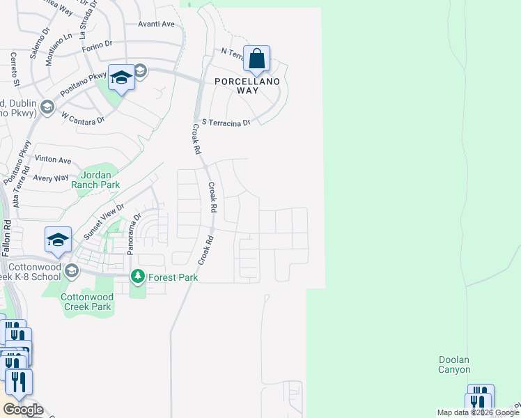 map of restaurants, bars, coffee shops, grocery stores, and more near 4038 Croak Road in Pleasanton