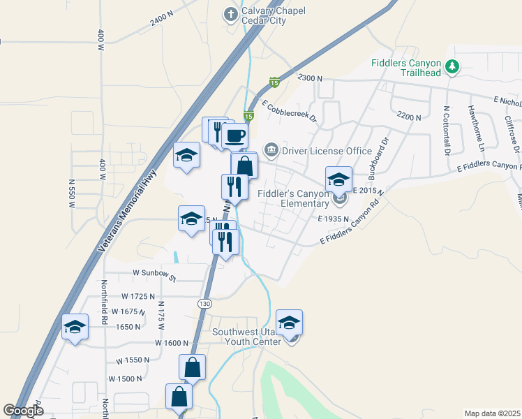 map of restaurants, bars, coffee shops, grocery stores, and more near 193 East Fiddlers Canyon Road in Cedar City