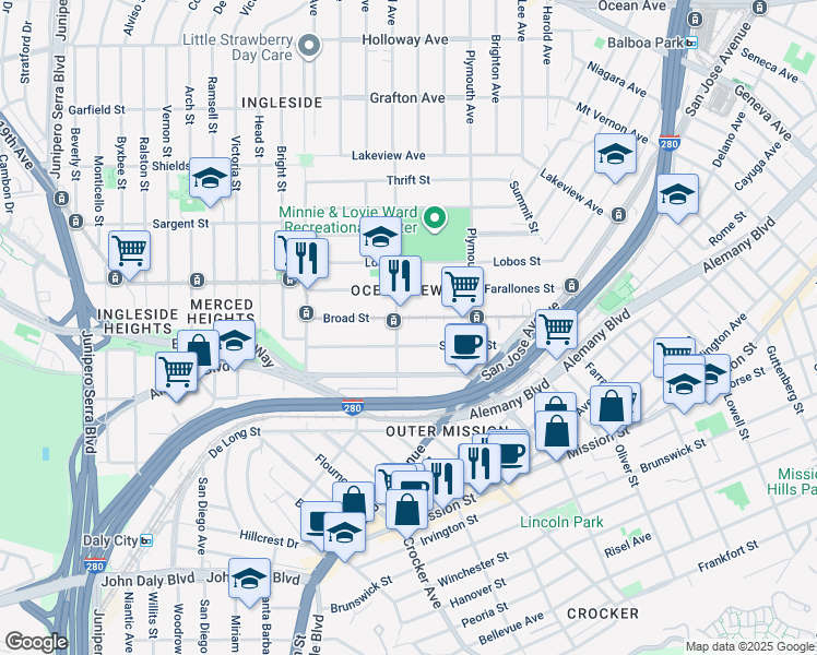 map of restaurants, bars, coffee shops, grocery stores, and more near in San Francisco