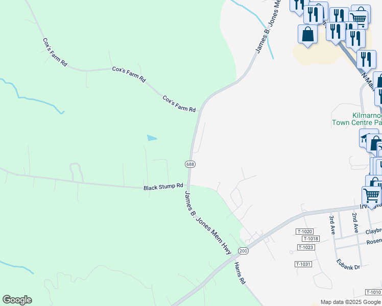 map of restaurants, bars, coffee shops, grocery stores, and more near Virginia 688 in Weems