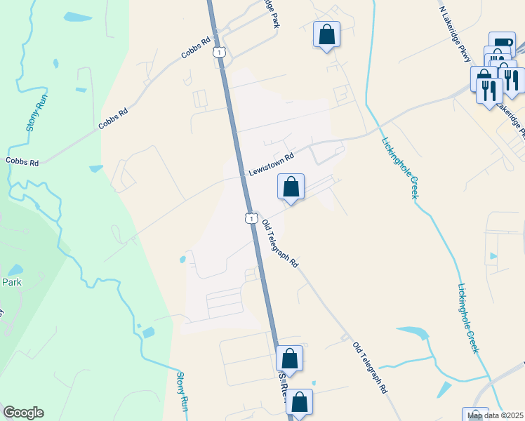 map of restaurants, bars, coffee shops, grocery stores, and more near 11284 Old Telegraph Road in Ashland