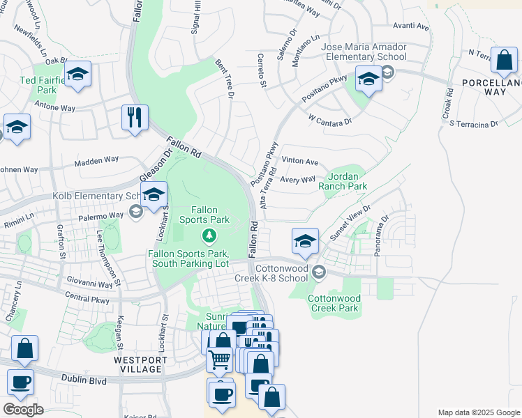 map of restaurants, bars, coffee shops, grocery stores, and more near 4512 Alta Terra Road in Pleasanton