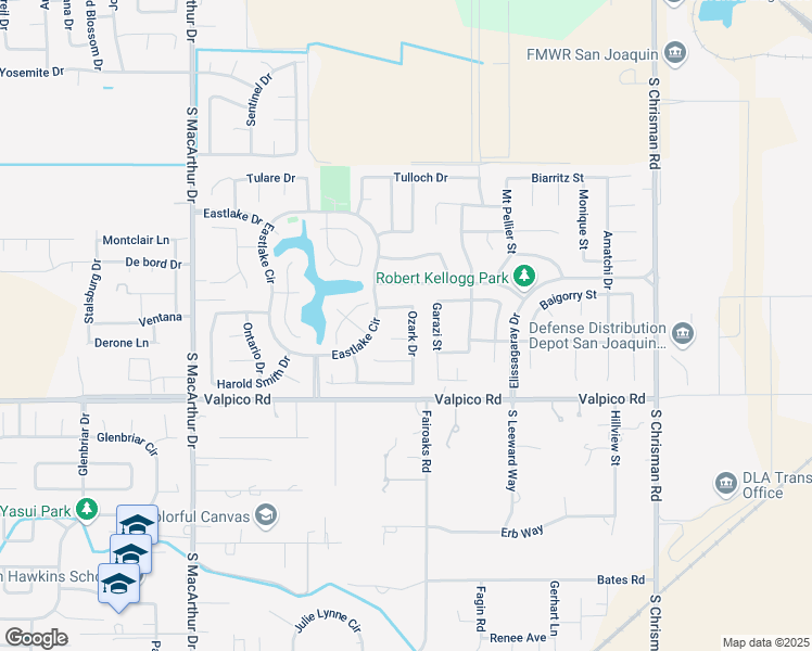 map of restaurants, bars, coffee shops, grocery stores, and more near 2465 Ozark Drive in Tracy