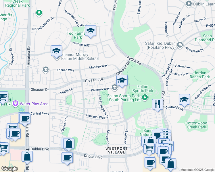 map of restaurants, bars, coffee shops, grocery stores, and more near 3206 Vittoria Loop in Dublin