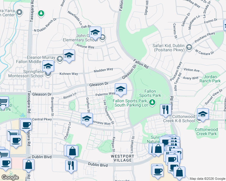 map of restaurants, bars, coffee shops, grocery stores, and more near 3206 Vittoria Loop in Dublin