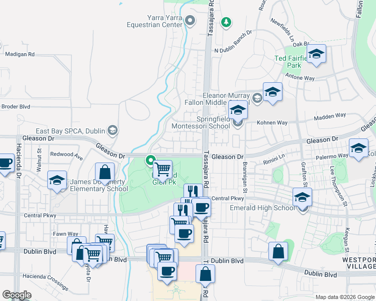 map of restaurants, bars, coffee shops, grocery stores, and more near 4013 Gallaup Court in Dublin