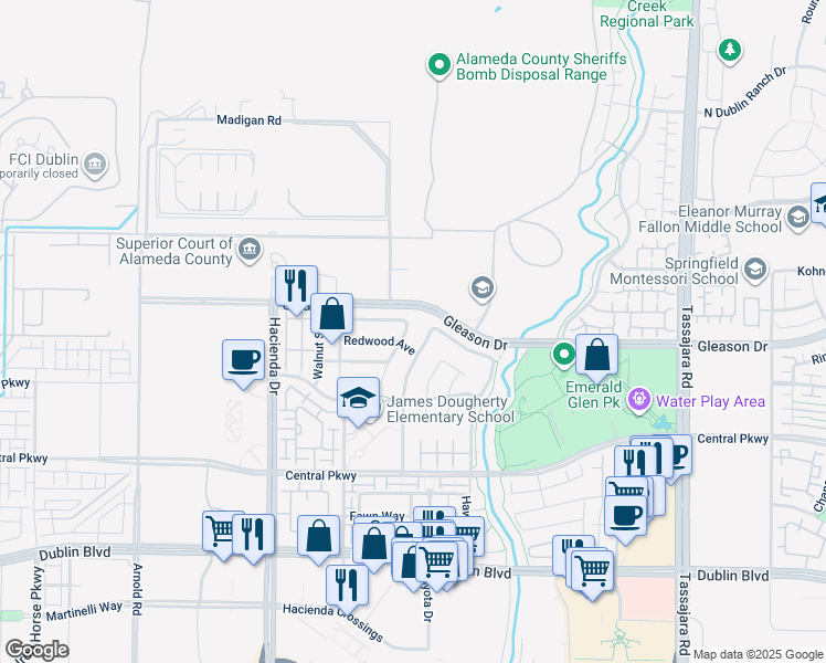 map of restaurants, bars, coffee shops, grocery stores, and more near 5573 Asterwood Drive in Dublin