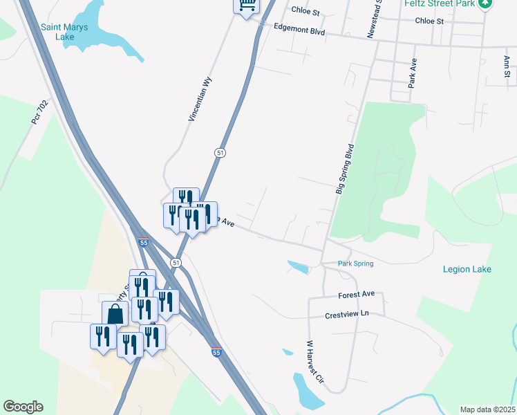map of restaurants, bars, coffee shops, grocery stores, and more near 1900 Montenot Boulevard in Perryville