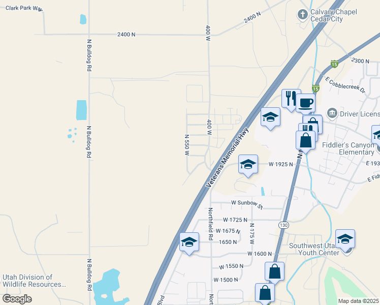 map of restaurants, bars, coffee shops, grocery stores, and more near 534 West 1950 North in Cedar City