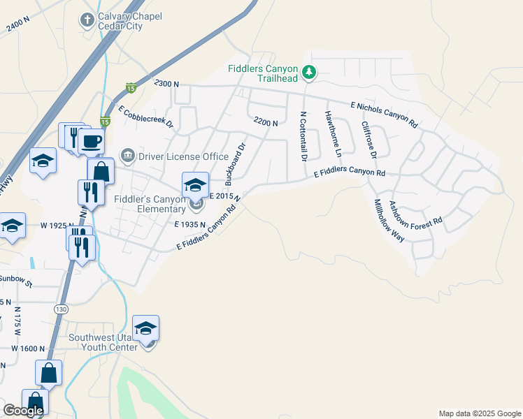 map of restaurants, bars, coffee shops, grocery stores, and more near 665 East 2015 North in Cedar City