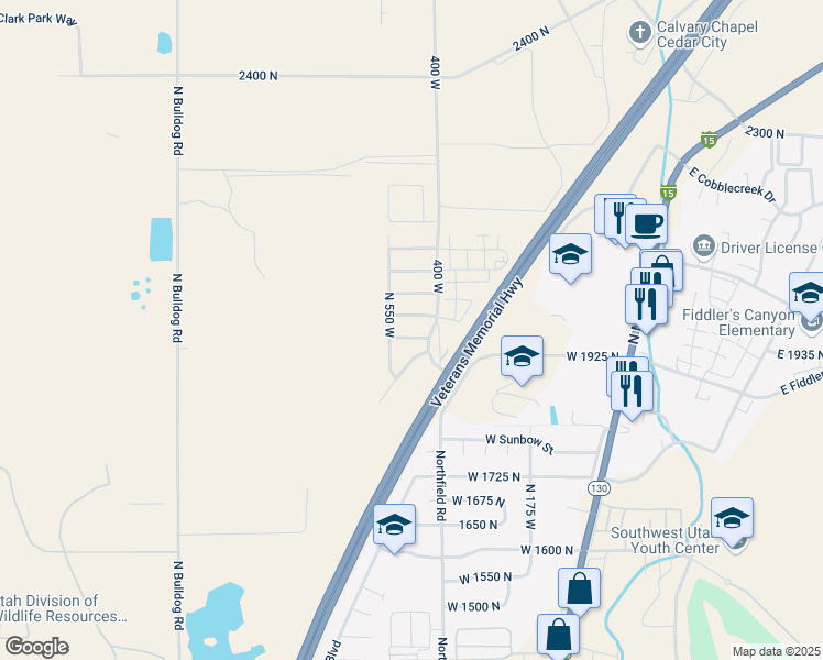 map of restaurants, bars, coffee shops, grocery stores, and more near 534 West 1950 North in Cedar City