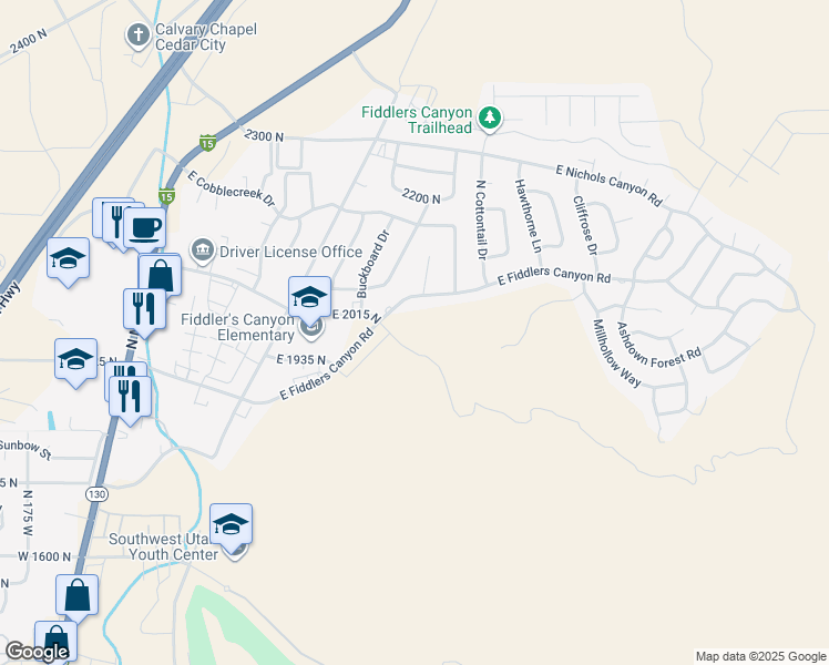map of restaurants, bars, coffee shops, grocery stores, and more near 665 East 2015 North in Cedar City