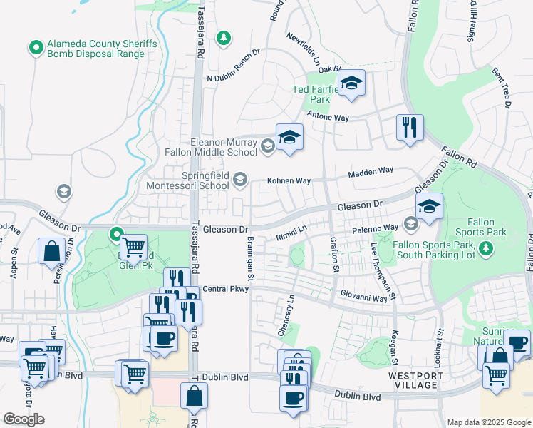 map of restaurants, bars, coffee shops, grocery stores, and more near 3705 Edgecomb Court in Dublin