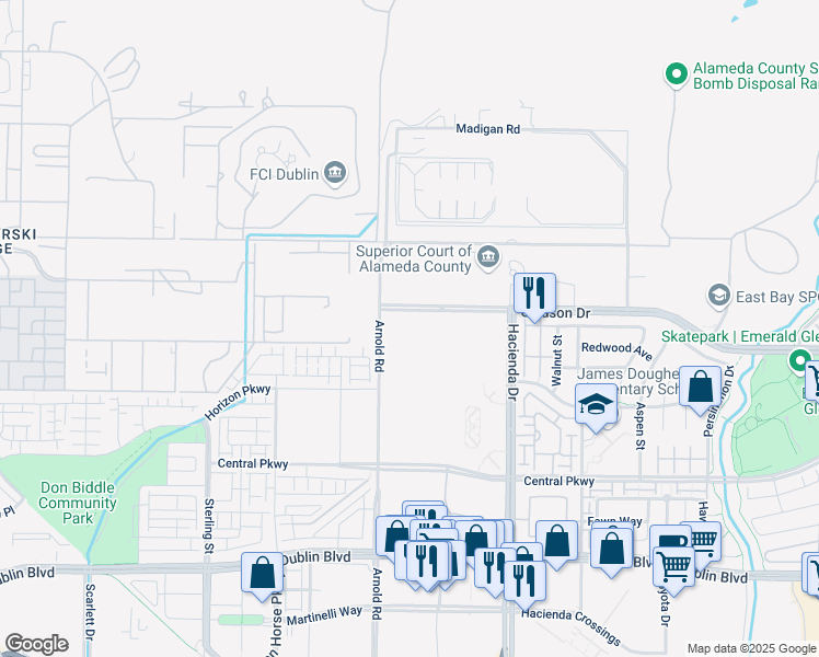 map of restaurants, bars, coffee shops, grocery stores, and more near 5990 Gleason Dr in Dublin