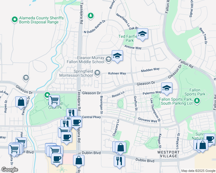 map of restaurants, bars, coffee shops, grocery stores, and more near 3705 Edgecomb Court in Dublin