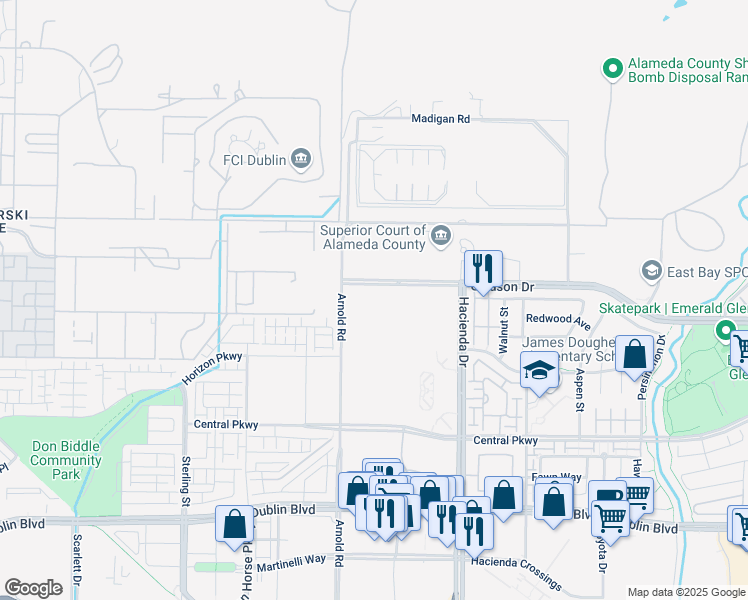 map of restaurants, bars, coffee shops, grocery stores, and more near 5990 Gleason Drive in Dublin