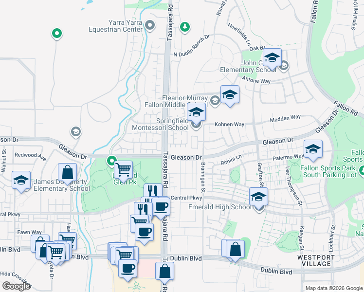 map of restaurants, bars, coffee shops, grocery stores, and more near 3989 Strafford Court in Dublin