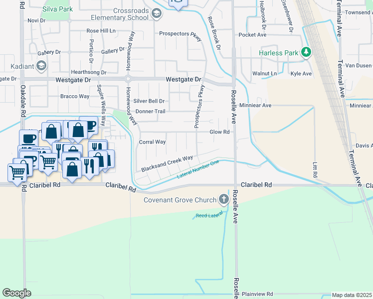 map of restaurants, bars, coffee shops, grocery stores, and more near 5201 Sire Court in Riverbank