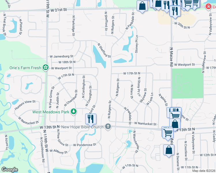 map of restaurants, bars, coffee shops, grocery stores, and more near 1628 North Parkdale Street in Wichita