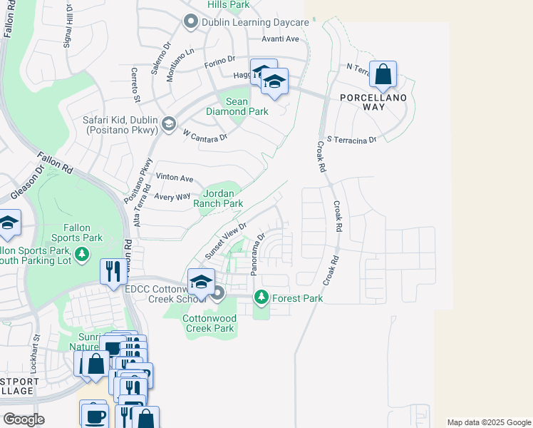 map of restaurants, bars, coffee shops, grocery stores, and more near 4439 Sunset View Drive in Dublin