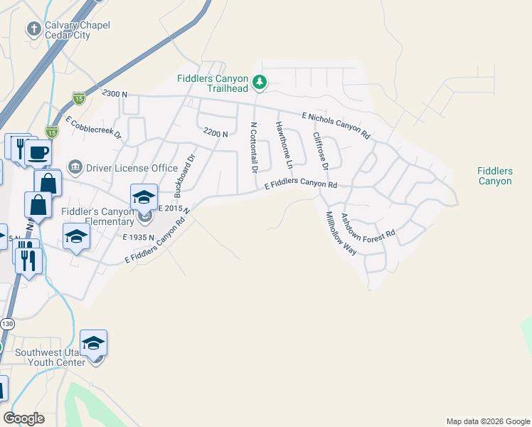 map of restaurants, bars, coffee shops, grocery stores, and more near 824 E Fiddlers Canyon Dr in Cedar City