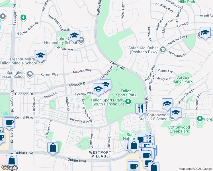 map of restaurants, bars, coffee shops, grocery stores, and more near 2977 Vittoria Loop in Dublin