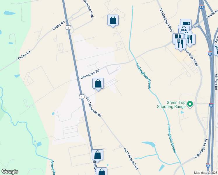 map of restaurants, bars, coffee shops, grocery stores, and more near 11284 Old Telegraph Road in Ashland